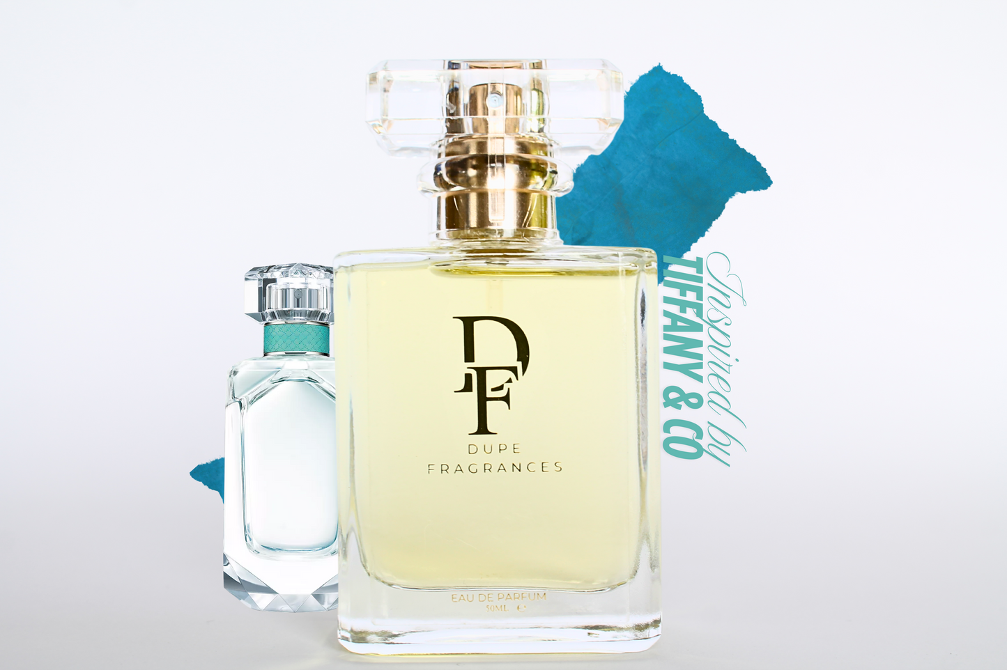 Dupe fragrances Silver Ribbon perfume inspired by Tiffany & Co by Tiffany. 50mls . Clear bottle with gold label on blue background