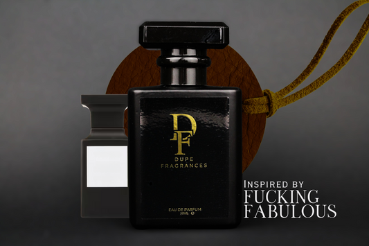 50ml black bottle gold label with leather background.  dupe fragrances perfume F**king Wild inspired by Fucking Fabulous by Tom Ford