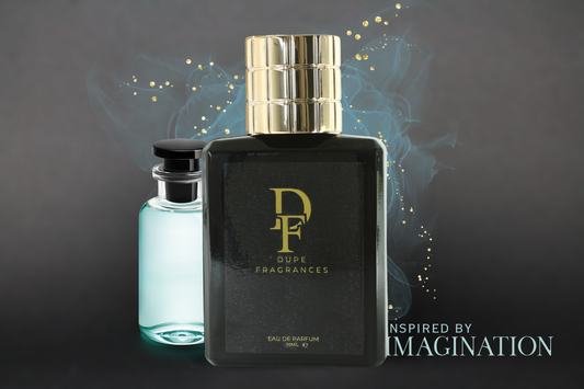 Mind Atlas (inspired by Imagination by Louis Vuitton)Two perfume bottles with a dark background and 'Dupe Fragrances' branding.