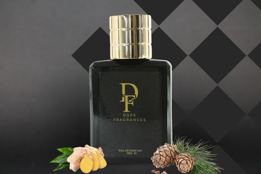 Brit Edge (inspired by Burberry Brit for Him)Perfume bottle with gold cap and 'DP Fragrances' branding on a black and gray checkered background. Dupe fragrances