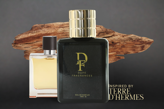 Stone Trail (inspired by Terre d’Hermès) Black perfume bottle with silver cap on a dark background, featuring 'Dupe Fragrances' branding.