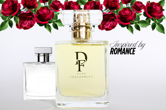 50ml dupe fragrances perfume Twilight Rose inspired by Midnight Romance by Ralph Lauren.  Clear bottle with gold label on white background and red roses